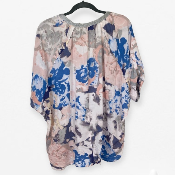 Juicy Couture Blue and Pink Flutter Short Sleeve V-Neck Blouse top XL - Picture 7 of 8